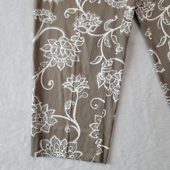 TALBOTS Womens Stretch Cotton Capri Pants Brown Floral Size 12 RN#73058 USA - Picture 3 of 12